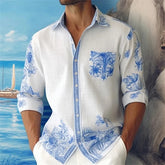 men's street casual bamboo long sleeved left patch pocket flip collar shirt
